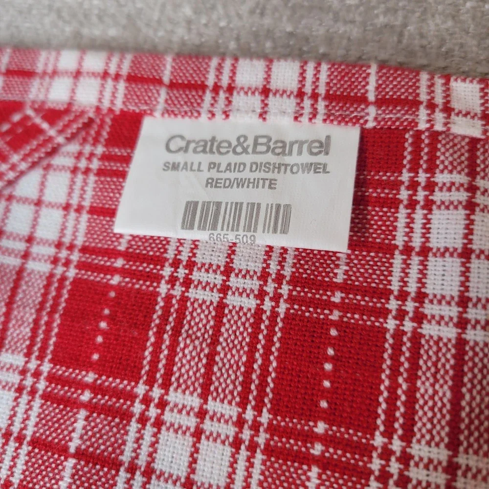 Crate & Barrel Dishtowel Red White Plaid Cotton Set of 5 Cotton‎ New Old stock